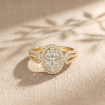 0.85CTW Round Cut Lab Grown Diamond Oval Halo Cluster Engagement Ring for Women Gold