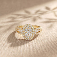 0.85CTW Round Cut Lab Grown Diamond Oval Halo Cluster Engagement Ring for Women Gold