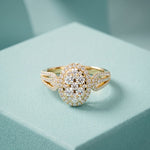 0.85CTW Round Cut Lab Grown Diamond Oval Halo Cluster Engagement Ring for Women Gold