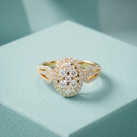 0.85CTW Round Cut Lab Grown Diamond Oval Halo Cluster Engagement Ring for Women Gold
