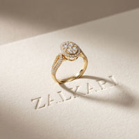 0.85CTW Round Cut Lab Grown Diamond Oval Halo Cluster Engagement Ring for Women Gold