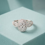 0.85CTW Round Cut Lab Grown Diamond Oval Halo Cluster Engagement Ring for Women White