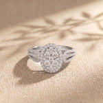 0.85CTW Round Cut Lab Grown Diamond Oval Halo Cluster Engagement Ring for Women White