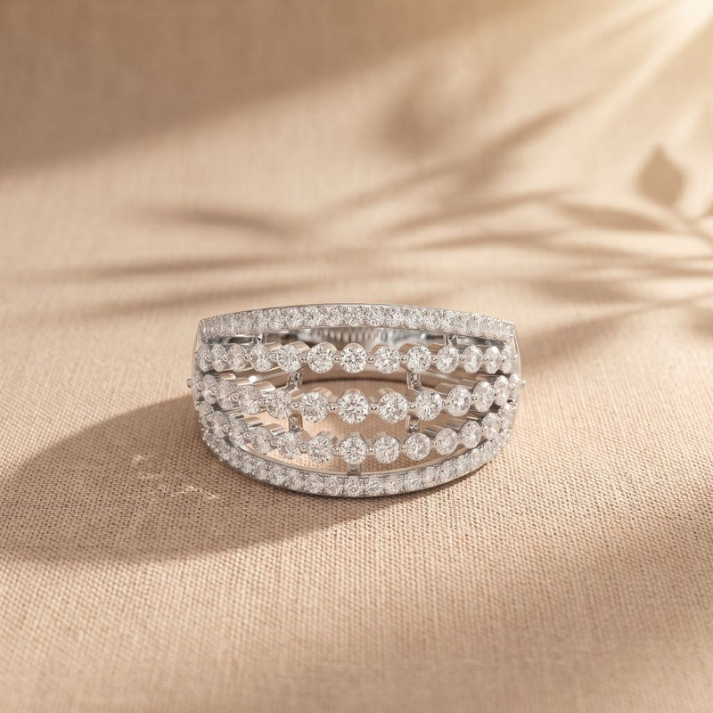 0.85CTW Round Cut Lab Grown Diamond Multi-Row Fashion Band for Women White