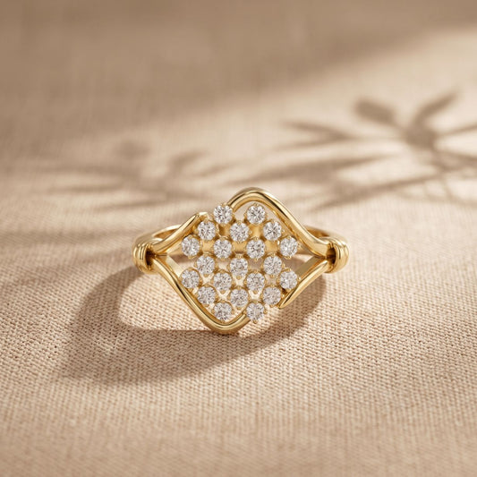 0.35CTW Round Cut Lab Grown Diamond Square Cluster Engagement Ring for Women Gold