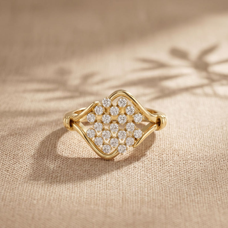 0.35CTW Round Cut Lab Grown Diamond Square Cluster Engagement Ring for Women Gold