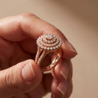 1.45CTW Round Cut Lab Grown Diamond Royal Radiance Cluster Halo Engagement Ring for Women Rose Gold