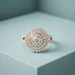 1.45CTW Round Cut Lab Grown Diamond Royal Radiance Cluster Halo Engagement Ring for Women Gold