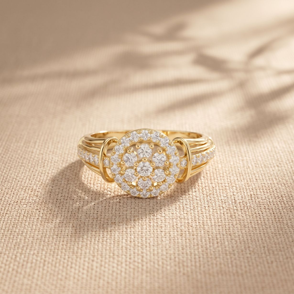 0.50CTW Round Cut Lab Grown Diamond Vintage Cluster Halo Engagement Ring for Women Gold