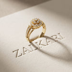 0.50CTW Round Cut Lab Grown Diamond Vintage Cluster Halo Engagement Ring for Women Gold