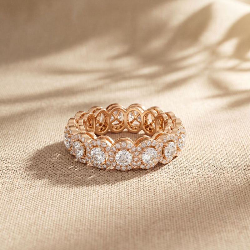 3.20CTW Round Cut Lab Grown Diamond Halo Eternity Band for Women Rose Gold