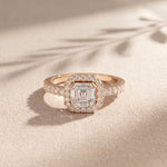 1.15CTW Asscher Cut Lab Grown Diamond Octagonal Halo Ring for Women Rose Gold