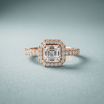 1.15CTW Asscher Cut Lab Grown Diamond Octagonal Halo Ring for Women Rose Gold