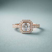 1.15CTW Asscher Cut Lab Grown Diamond Octagonal Halo Ring for Women Rose Gold