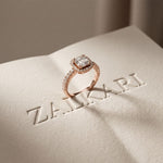 1.15CTW Asscher Cut Lab Grown Diamond Octagonal Halo Ring for Women Rose Gold