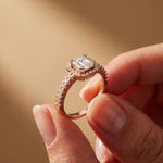 1.15CTW Asscher Cut Lab Grown Diamond Octagonal Halo Ring for Women Rose Gold