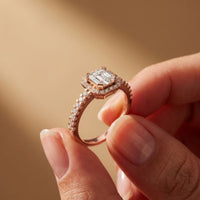 1.15CTW Asscher Cut Lab Grown Diamond Octagonal Halo Ring for Women Rose Gold