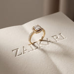 1.15CTW Asscher Cut Lab Grown Diamond Octagonal Halo Ring for Women Gold