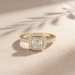 1.15CTW Asscher Cut Lab Grown Diamond Octagonal Halo Ring for Women Gold
