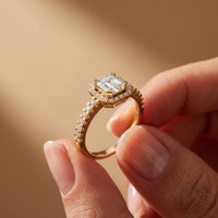 1.15CTW Asscher Cut Lab Grown Diamond Octagonal Halo Ring for Women Gold