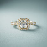 1.15CTW Asscher Cut Lab Grown Diamond Octagonal Halo Ring for Women Gold