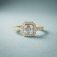 1.15CTW Asscher Cut Lab Grown Diamond Octagonal Halo Ring for Women Gold