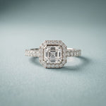 1.15CTW Asscher Cut Lab Grown Diamond Octagonal Halo Ring for Women White