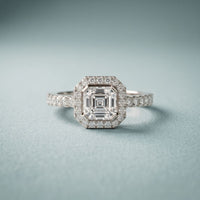 1.15CTW Asscher Cut Lab Grown Diamond Octagonal Halo Ring for Women White