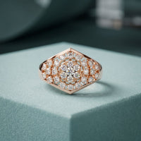 0.70CTW Round Cut Lab Grown Diamond Geometric Cluster Ring for Women Rose Gold
