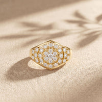 0.70CTW Round Cut Lab Grown Diamond Geometric Cluster Ring for Women Gold