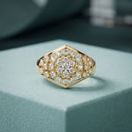 0.70CTW Round Cut Lab Grown Diamond Geometric Cluster Ring for Women Gold
