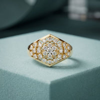 0.70CTW Round Cut Lab Grown Diamond Geometric Cluster Ring for Women Gold