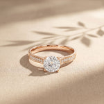 0.60CTW Round Cut Lab Grown Diamond Solitaire Ring with Accent Stones for Women Rose Gold