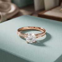 0.60CTW Round Cut Lab Grown Diamond Solitaire Ring with Accent Stones for Women Rose Gold