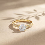 0.60CTW Round Cut Lab Grown Diamond Solitaire Ring with Accent Stones for Women Gold