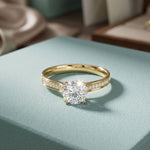 0.60CTW Round Cut Lab Grown Diamond Solitaire Ring with Accent Stones for Women Gold