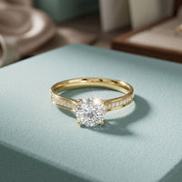 0.60CTW Round Cut Lab Grown Diamond Solitaire Ring with Accent Stones for Women Gold
