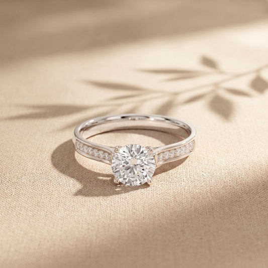 0.60CTW Round Cut Lab Grown Diamond Solitaire Ring with Accent Stones for Women White