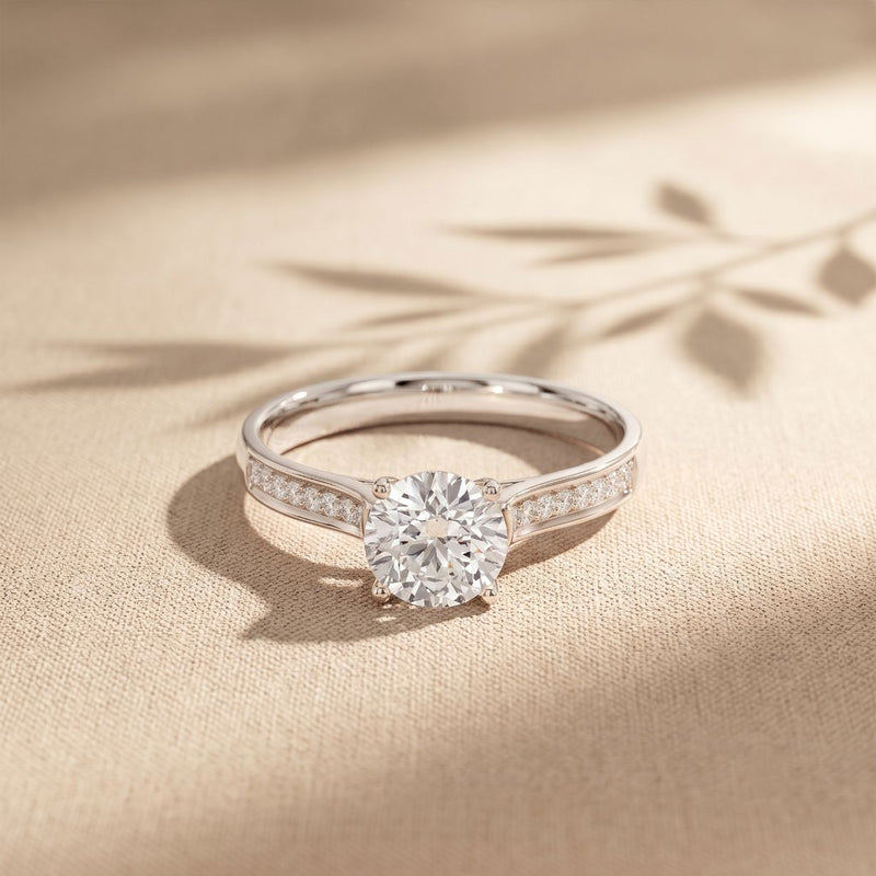 0.60CTW Round Cut Lab Grown Diamond Solitaire Ring with Accent Stones for Women White