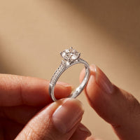 0.60CTW Round Cut Lab Grown Diamond Solitaire Ring with Accent Stones for Women White