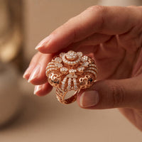 2CTW Round Cut Lab Grown Diamond Floral Statement Ring for Women Rose Gold