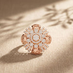 2CTW Round Cut Lab Grown Diamond Floral Statement Ring for Women Rose Gold