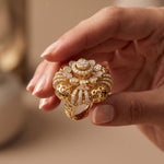 2CTW Round Cut Lab Grown Diamond Floral Statement Ring for Women Gold