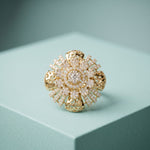 2CTW Round Cut Lab Grown Diamond Floral Statement Ring for Women Gold