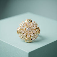 2CTW Round Cut Lab Grown Diamond Floral Statement Ring for Women Gold