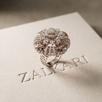 2CTW Round Cut Lab Grown Diamond Floral Statement Ring for Women White