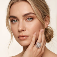 2CTW Round Cut Lab Grown Diamond Floral Statement Ring for Women White