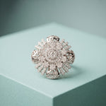 2CTW Round Cut Lab Grown Diamond Floral Statement Ring for Women White