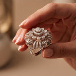 2CTW Round Cut Lab Grown Diamond Floral Statement Ring for Women White