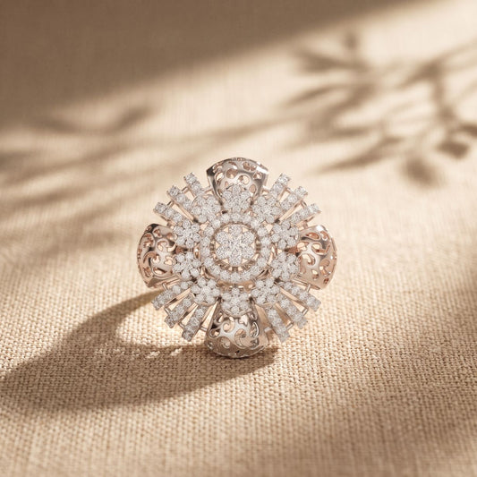 2CTW Round Cut Lab Grown Diamond Floral Statement Ring for Women White